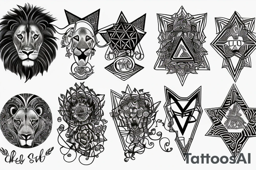 A lion in the form of a star of David tattoo idea