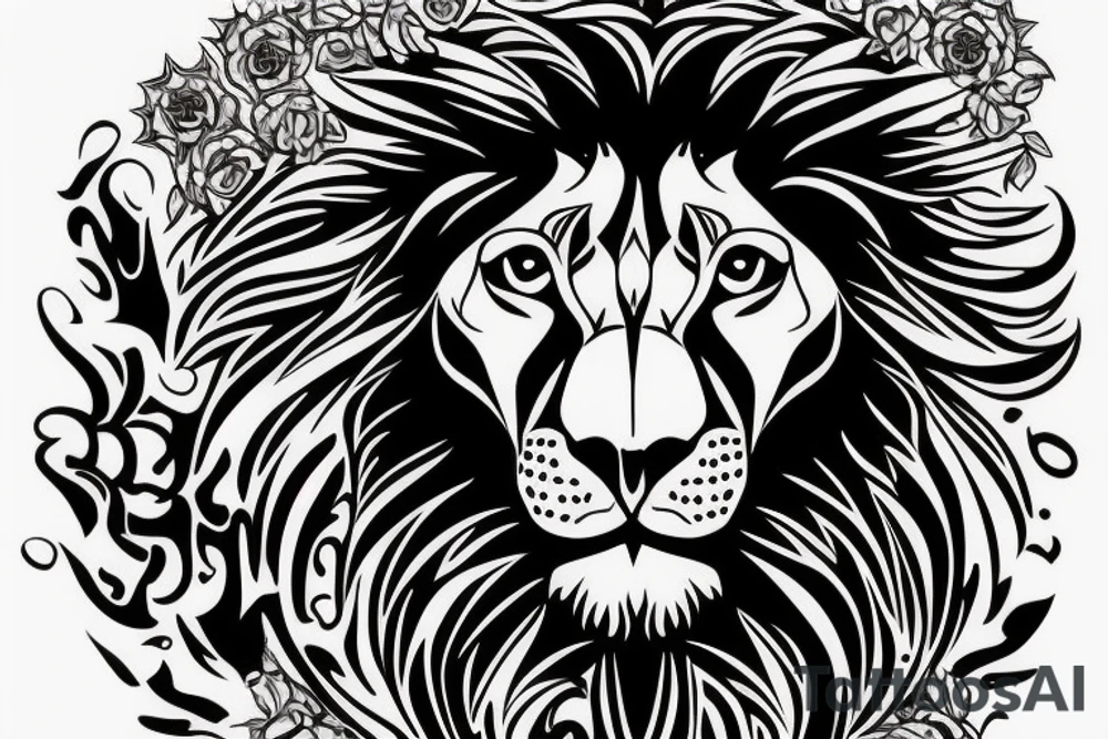 lion face, name: ''Leonard'' written in neo gothic tattoo idea