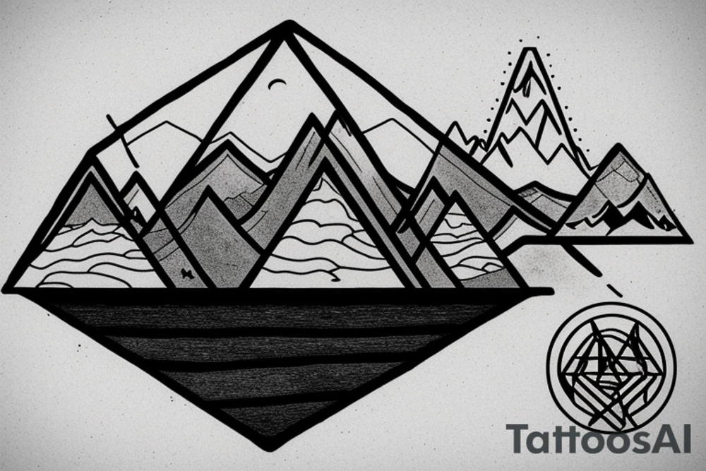 Mountain with a lake inside a triangle tattoo idea