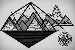 Mountain with a lake inside a triangle tattoo idea