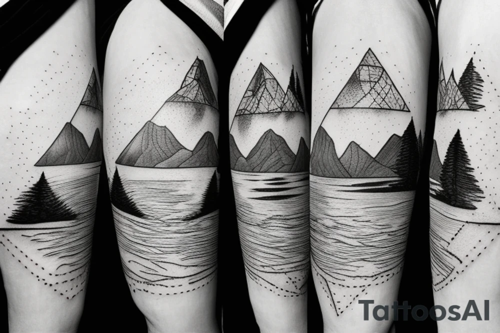 Mountain with a lake inside a triangle tattoo idea