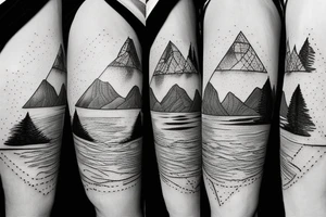 Mountain with a lake inside a triangle tattoo idea