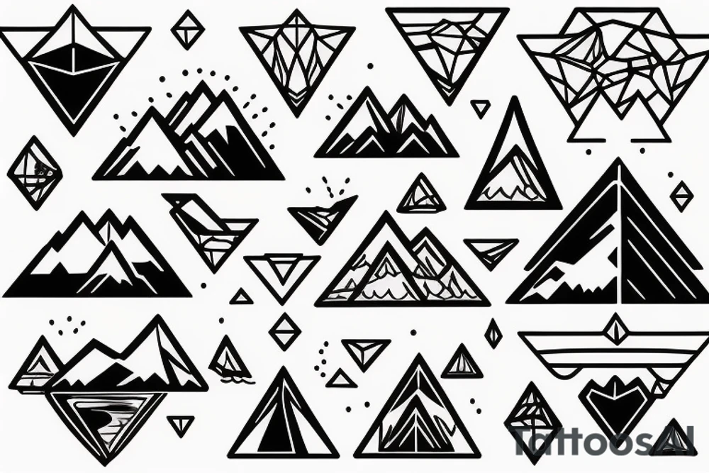 Mountain with a lake inside a diamond shape tattoo idea