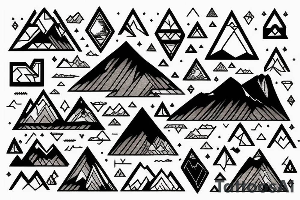 Mountain with a lake inside a diamond shape tattoo idea