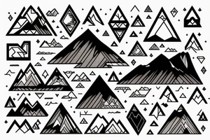 Mountain with a lake inside a diamond shape tattoo idea