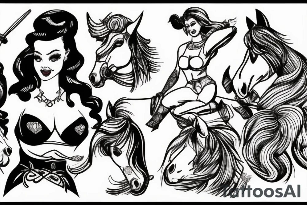 PINUP GIRL RIDING A HORSE tattoo idea
