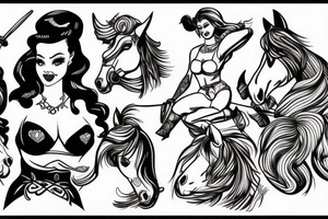 PINUP GIRL RIDING A HORSE tattoo idea