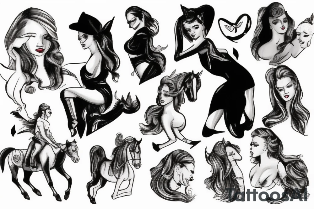 PINUP GIRL RIDING A HORSE tattoo idea