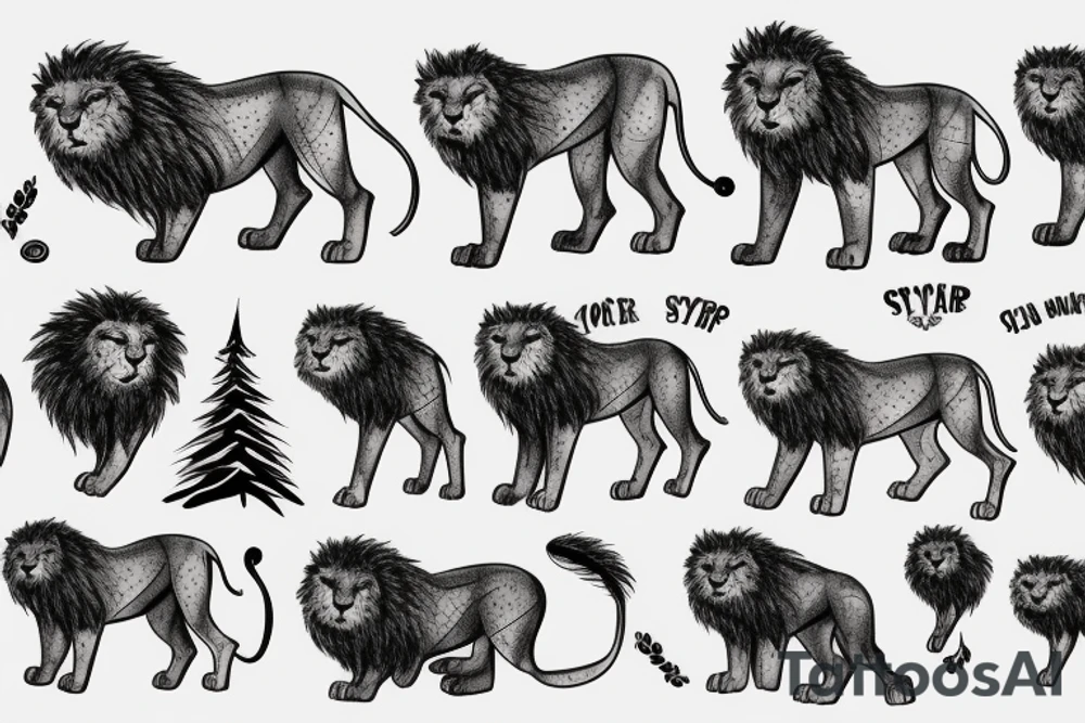 lion, forest, sky tattoo idea
