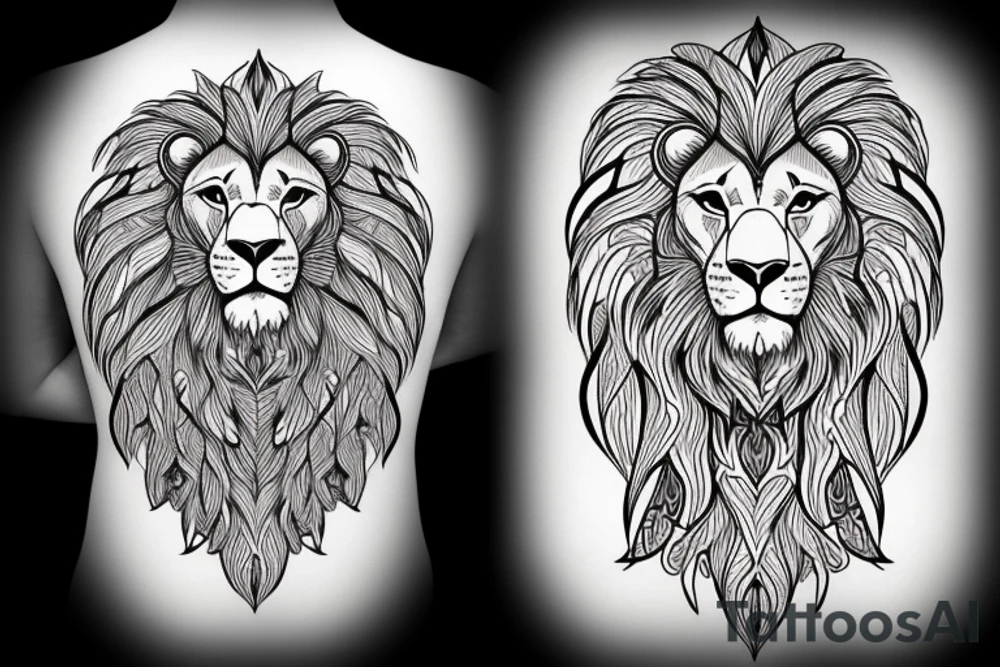 lion head walking out from a forest tattoo idea