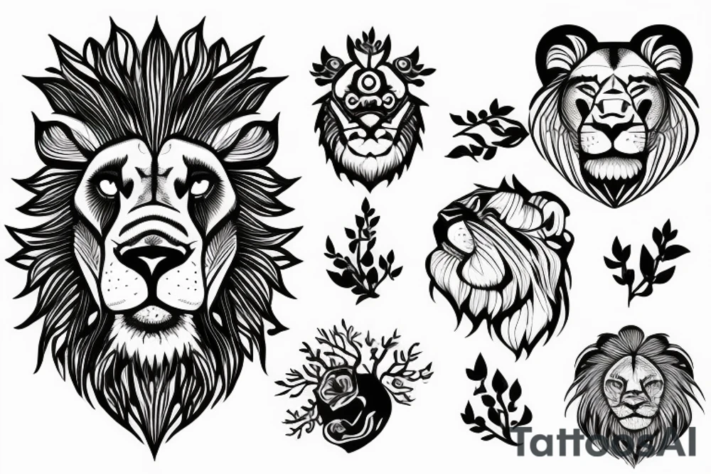 lion head walking out from a forest tattoo idea