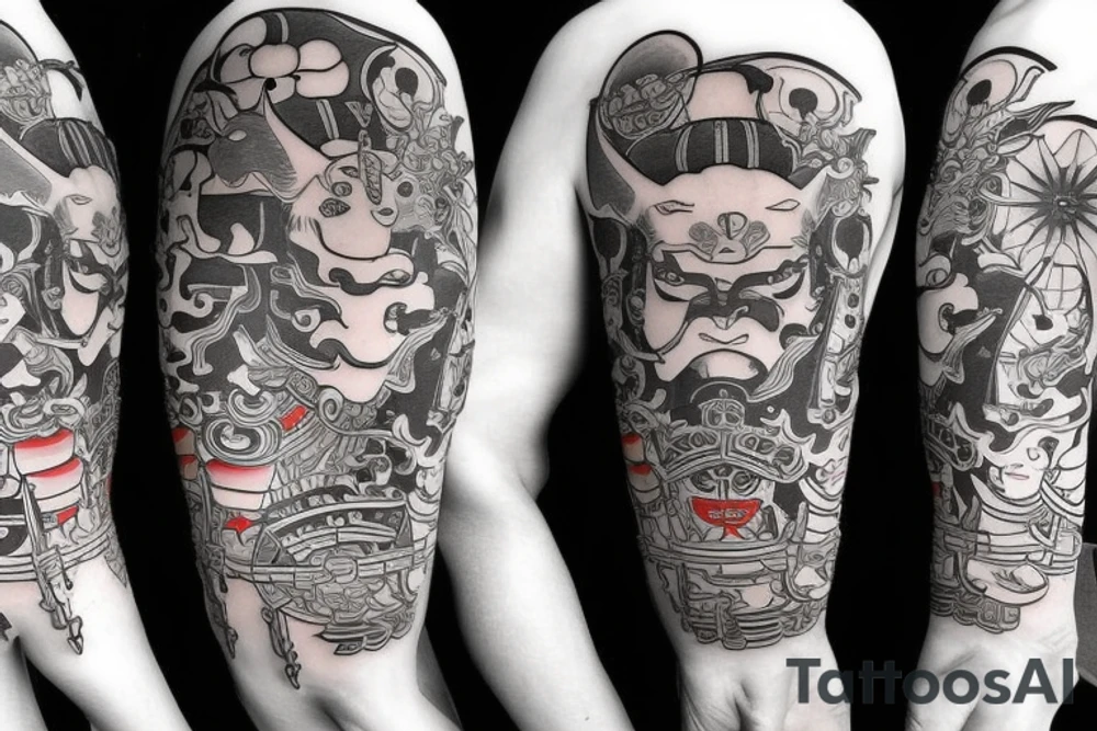 Samurai kitty warrior tattoo idea
