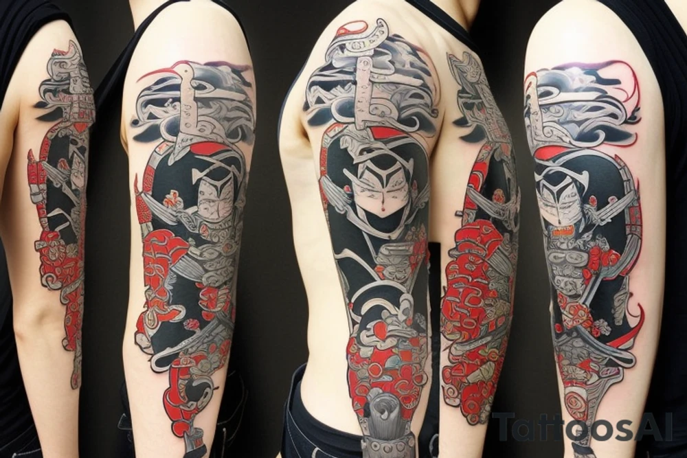 Samurai kitty warrior tattoo idea