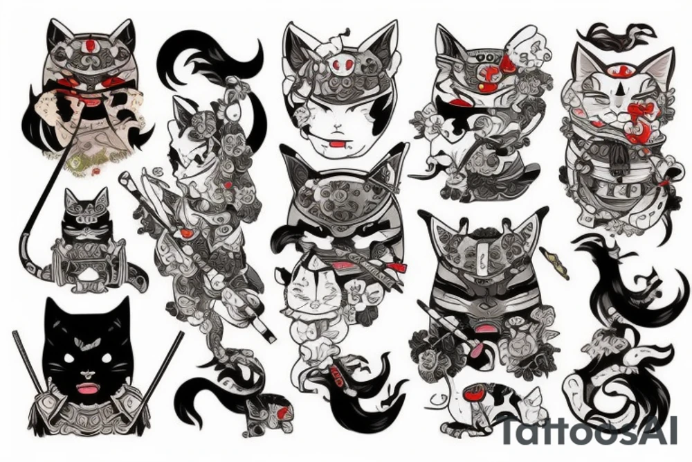 Samurai kitty warrior tattoo idea