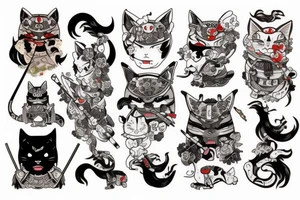 Samurai kitty warrior tattoo idea