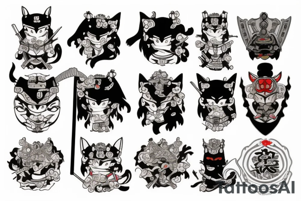 Samurai kitty warrior tattoo idea
