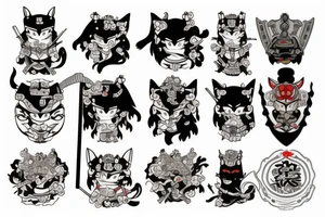 Samurai kitty warrior tattoo idea