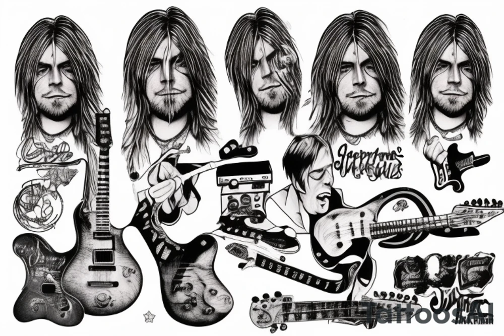 Kurt Cobain with guitar tattoo idea