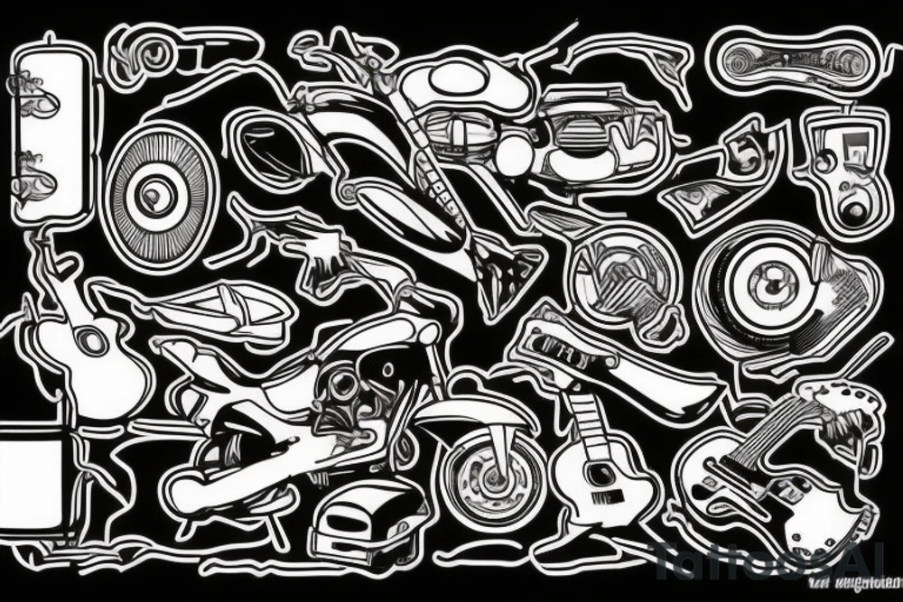 guitar and motorbike tattoo idea
