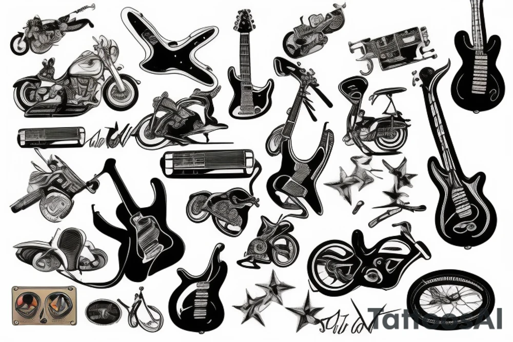 guitar and motorbike tattoo idea