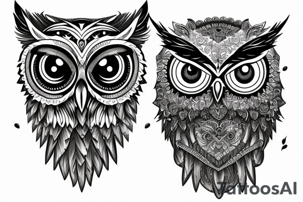 An owl with skulls for eyes tattoo idea