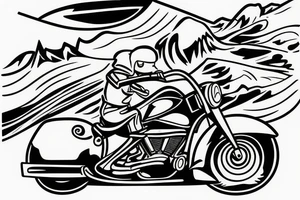 Motor bike driving a road towards a mountain tattoo idea