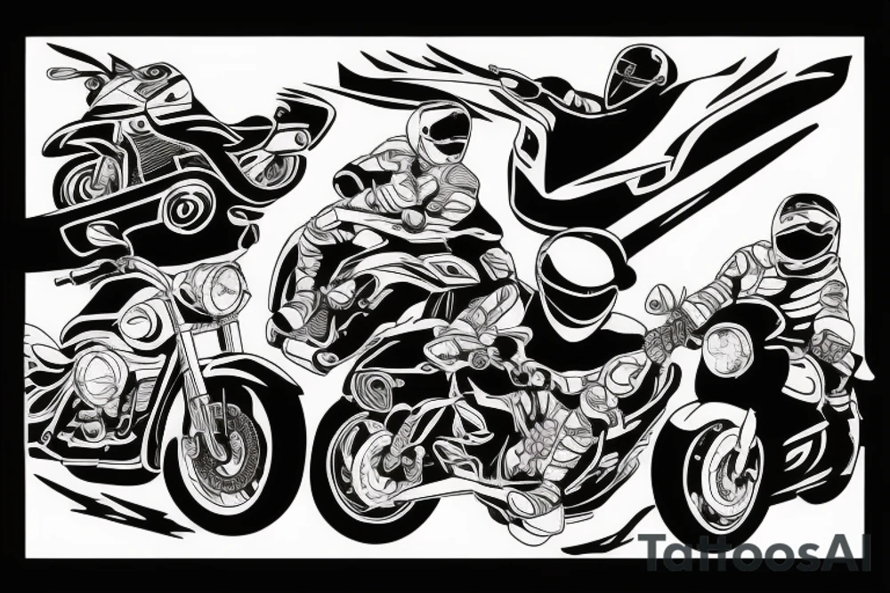 Motorbike driving a road towards a mountain tattoo idea