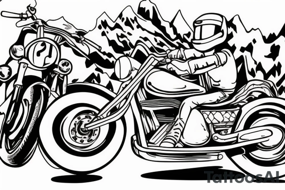 Motorbike driving a road towards a mountain tattoo idea