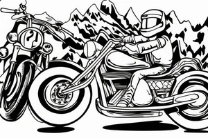 Motorbike driving a road towards a mountain tattoo idea