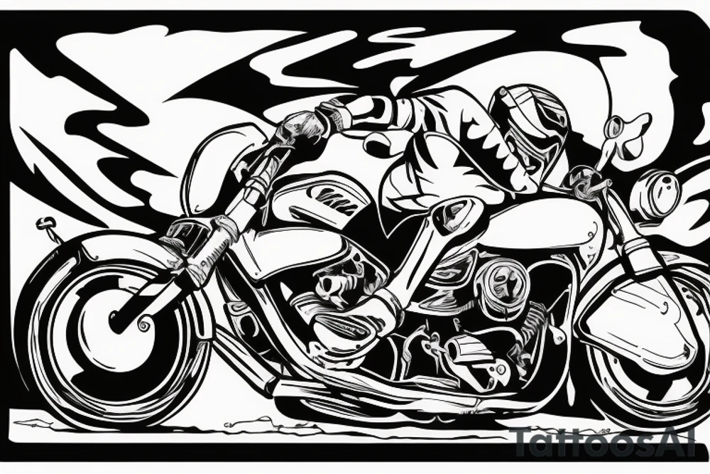 Motorbike driving a road towards a mountain tattoo idea