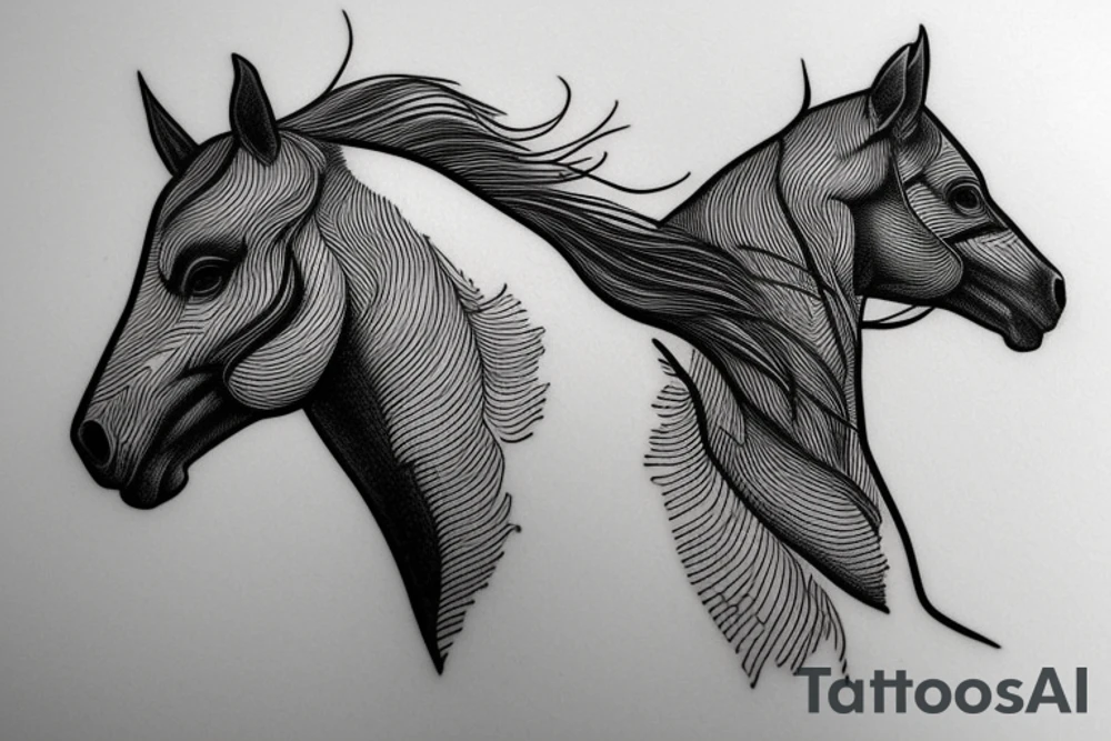 horse rider, engraving, line art tattoo idea