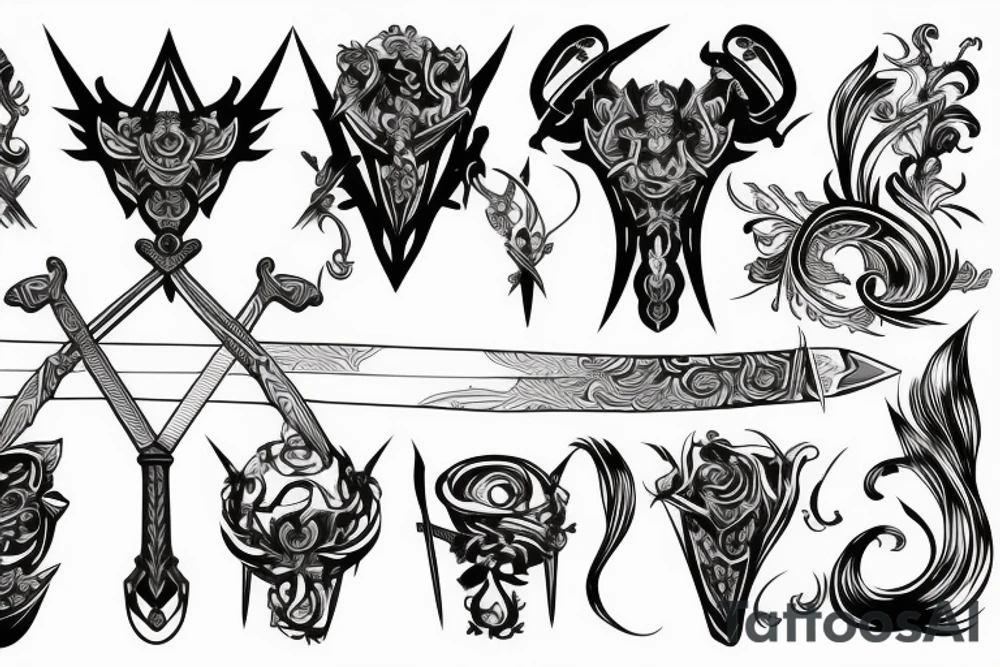 Sword, engraving, line art tattoo idea