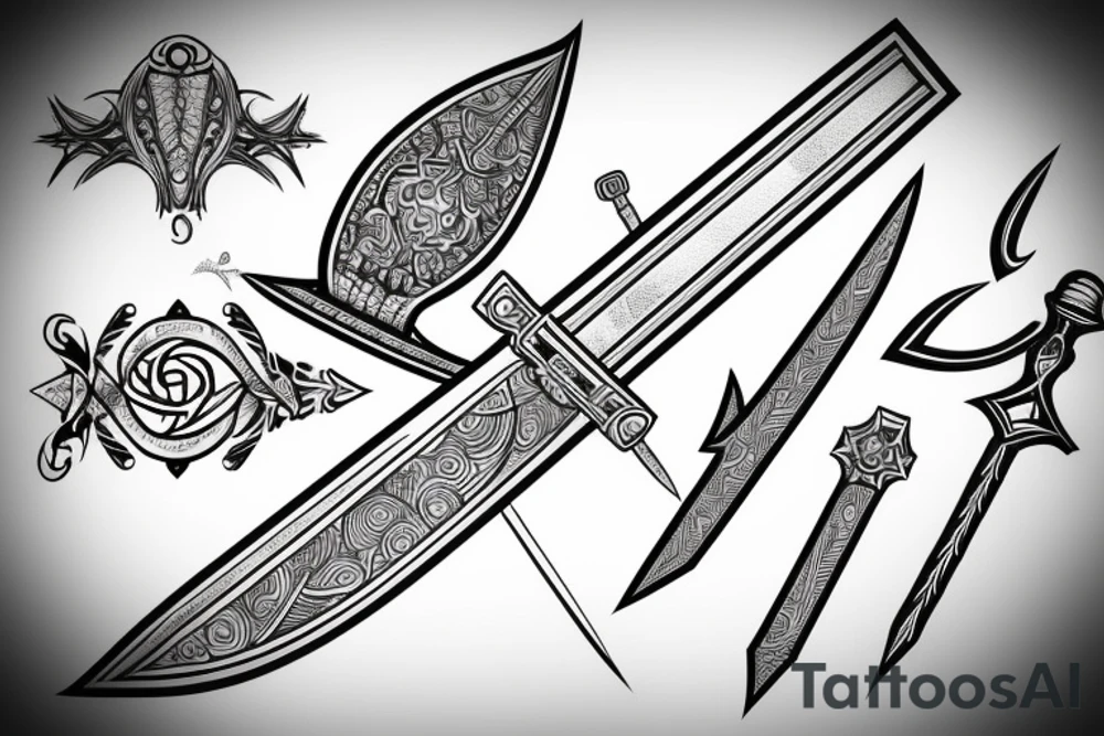 Sword, engraving, line art tattoo idea