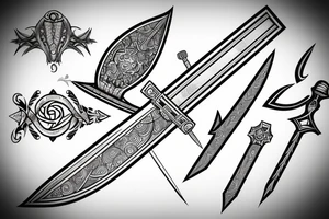 Sword, engraving, line art tattoo idea