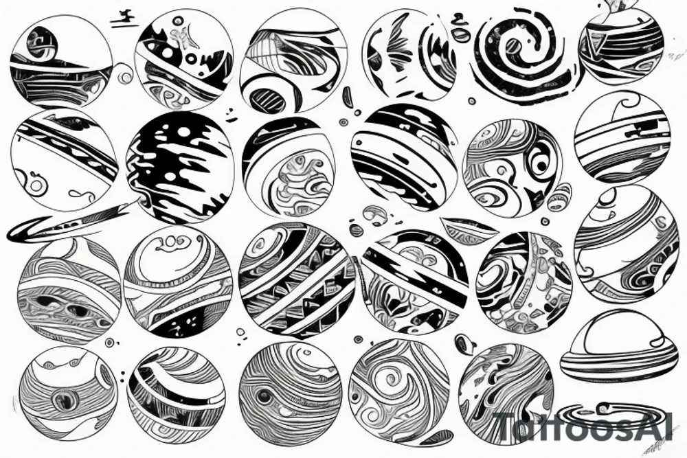 Planets in one line ethnic tattoo idea