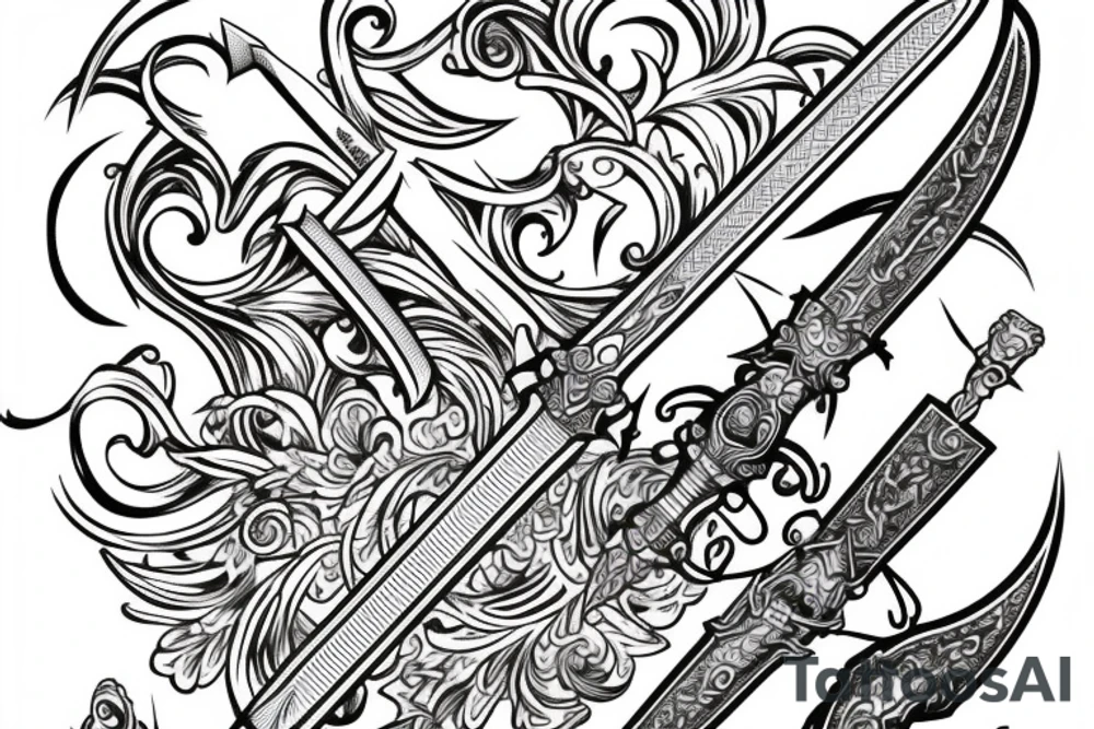 Sword, engraving, line art tattoo idea