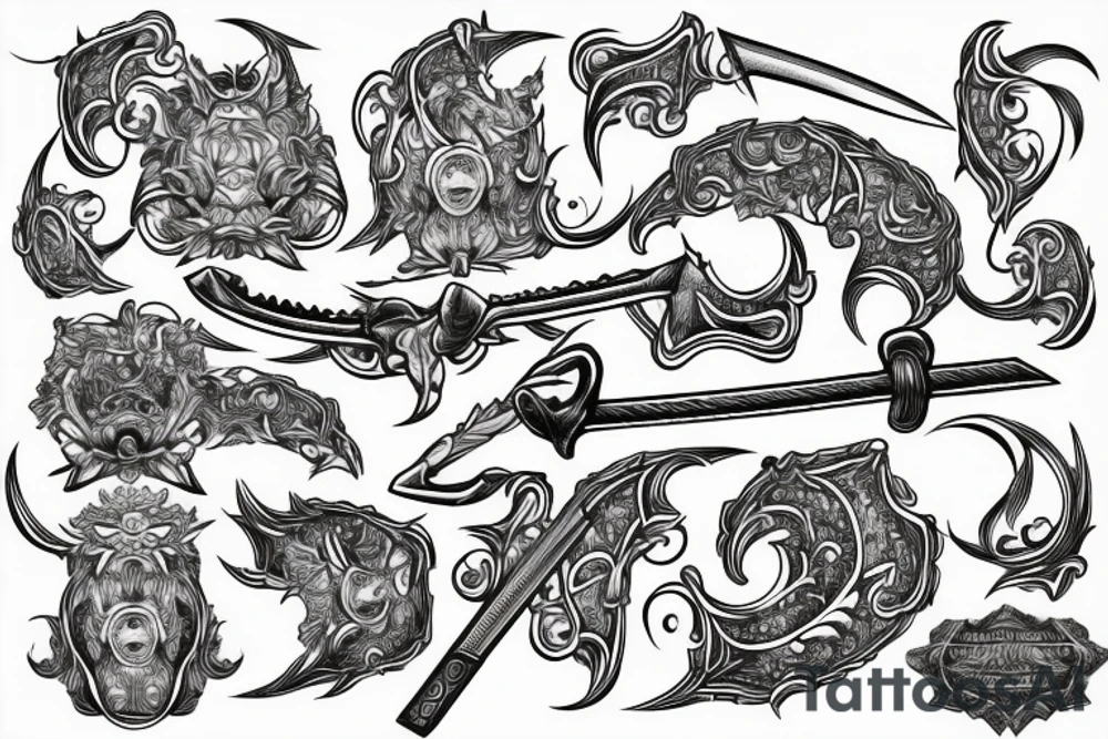 Sword, engraving, line art tattoo idea