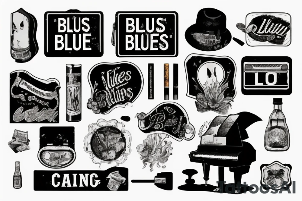 very old blues piano drinking cigarettes tattoo idea