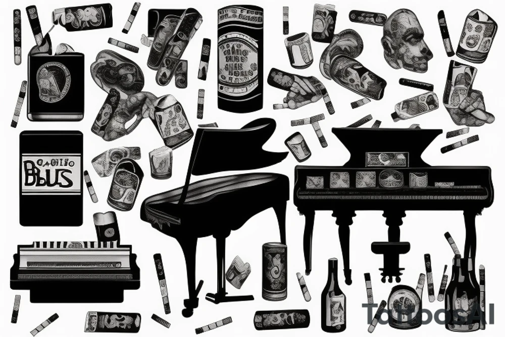 very old blues piano drinking cigarettes tattoo idea