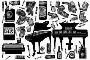 very old blues piano drinking cigarettes tattoo idea