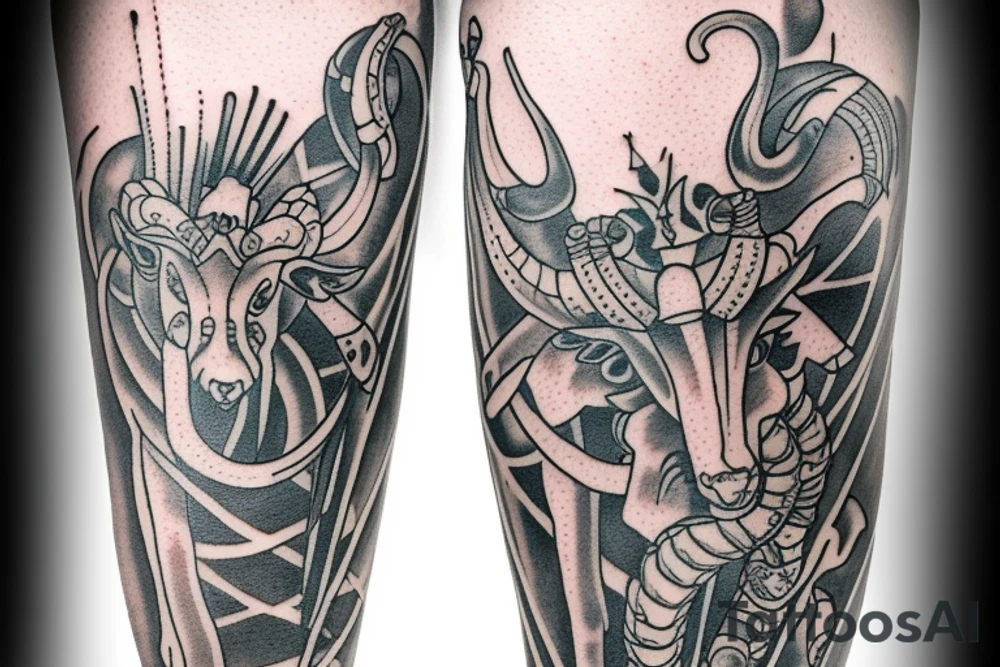 Tattoo on the calf muscle. Capricorn. tattoo idea