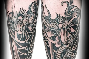 Tattoo on the calf muscle. Capricorn. tattoo idea