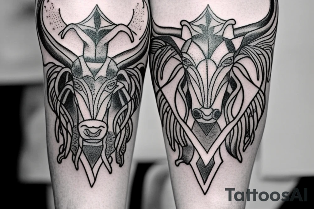 Tattoo on the calf muscle. Capricorn. tattoo idea