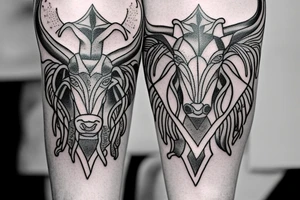 Tattoo on the calf muscle. Capricorn. tattoo idea