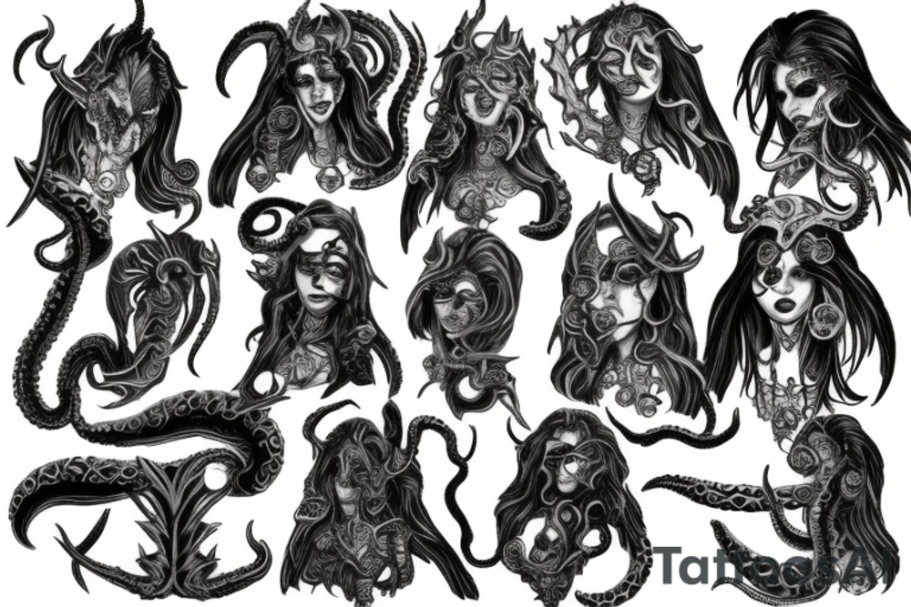 Slaanesh motives, daemonettes of slaanesh, crested moon, tentacles tattoo idea