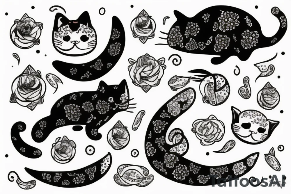 Cute cat with golden fish tattoo idea