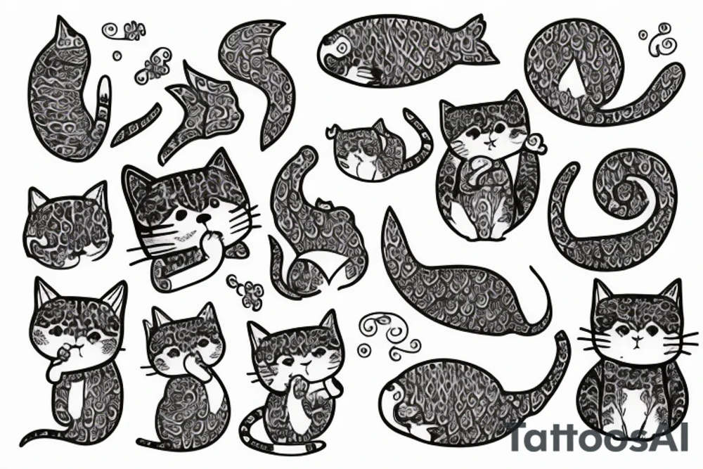 Cute cat with golden fish tattoo idea