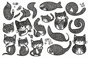 Cute cat with golden fish tattoo idea
