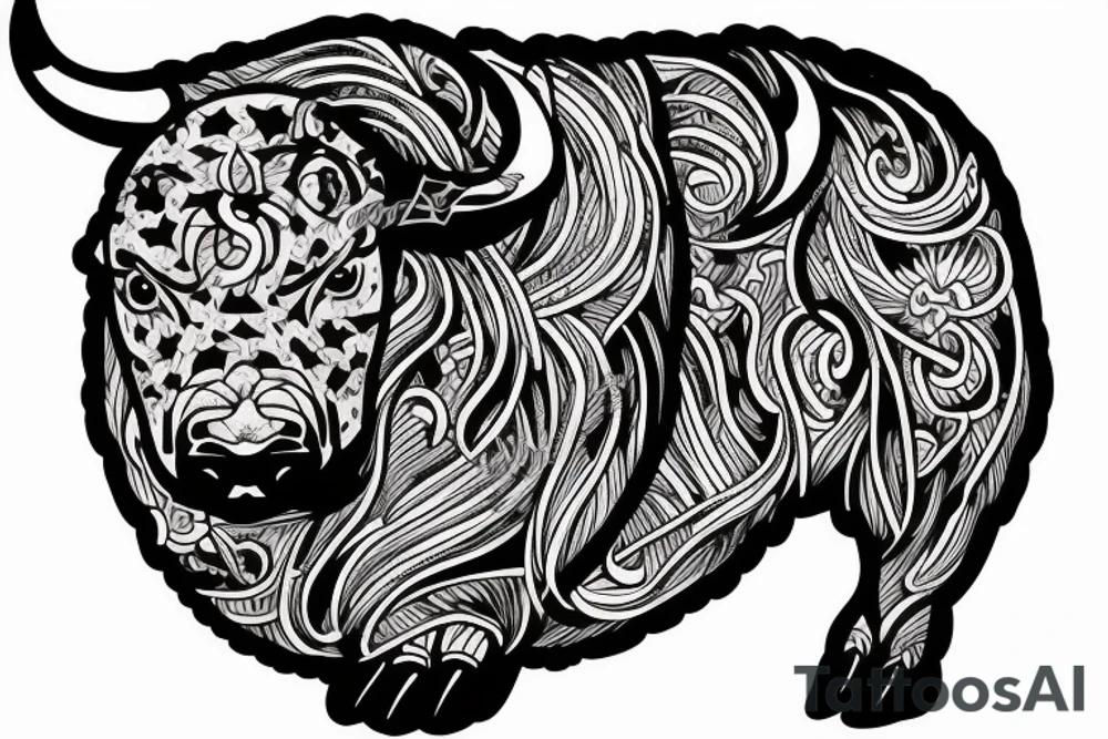 Bull looking at moon tattoo idea