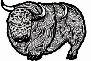 Bull looking at moon tattoo idea
